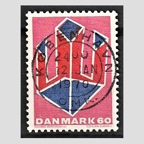FRIM�RKER DANMARK | 1969 - AFA 489 - Non-figurativ tegning - 60 �re lillar�d/r�d/bl� - Pragt Stemplet