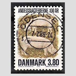FRIM�RKER DANMARK | 1987 - AFA 886 - Danske Andelsslagterier 100 �r - 3,80 Kr. flerfarvet - Pragt Stemplet