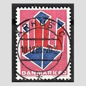 FRIM�RKER DANMARK | 1969 - AFA 489 - Non-figurativ tegning - 60 �re lillar�d/r�d/bl� - Pragt Stemplet