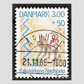 FRIMRKER DANMARK | 1988 - AFA 907 - Folkekirkens Ndhjlp - 3,00 Kr. + 50 re flerfarvet - Pragt Stemplet