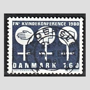 FRIM�RKER DANMARK | 1980 - AFA 697 - FN�s Kvindekonference - 1,60 Kr. bl� - Pragt Stemplet 