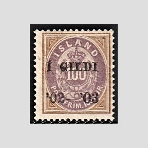 FRIMRKER ISLAND | 1902 - AFA 34 - I GILDI - 100 aur brun/lilla tk. 14 - Ubrugt