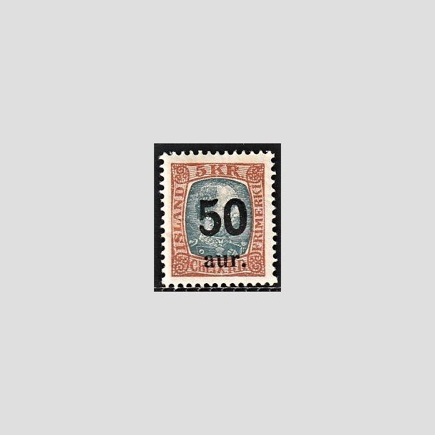 FRIMRKER ISLAND | 1925 - AFA 113 - Provisorier - 50 aur/5 kr. brun/gr - Ubrugt