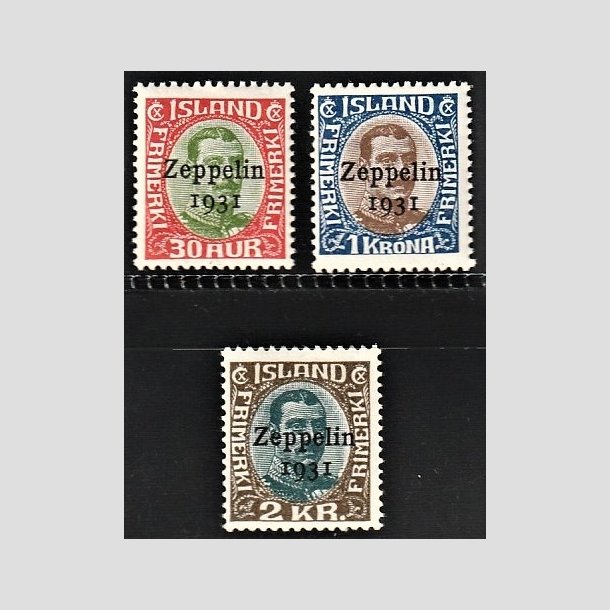 FRIMRKER ISLAND | 1931 - AFA 147-149 - Zeppelin - 30 aur - 2 Kr. Chr. X overtryk Zeppelin i komplet st - Ubrugt