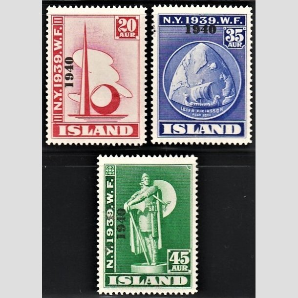 FRIMRKER ISLAND | 1940 - AFA 219-221 - Verdensudstilling overtryk 1940 - 20-45 aur - Postfrisk