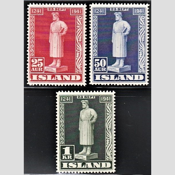 FRIMRKER ISLAND | 1941 - AFA 224-26 - Snorre Sturlason - 25 aur - 1 kr. i komplet st - Postfrisk