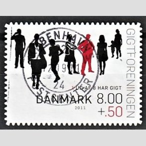 FRIMRKER DANMARK | 2011 - AFA 1646Ea - Gigtforeningen - 8,00 Kr. + 0,50 Kr. flerfarvet - Pragt Stemplet
