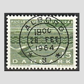 FRIM�RKER DANMARK | 1963 - AFA 416 - Fugleflugtslinien til Tyskland - 15 �re gr�n - Lux Stemplet �lborg
