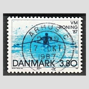 FRIM�RKER DANMARK | 1987 - AFA 887 - WM i roning - 3,80 Kr. bl� - Pragt Stemplet