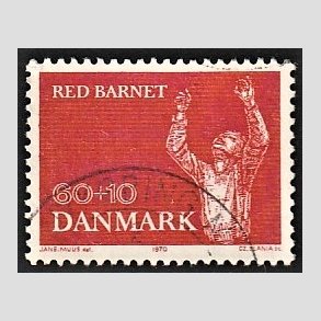 FRIMRKER DANMARK | 1970 - AFA 495 - Red Barnet 25 r - 60 + 10 re rd - Alm. god gennemsnitskvalitet - Stemplet (Photo eksempel)