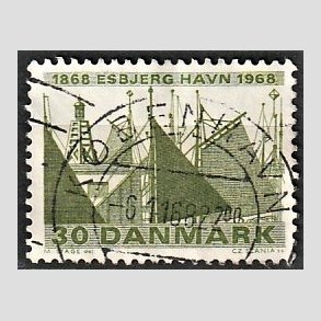 FRIM�RKER DANMARK | 1968 - AFA 469 - Esbjerg havn 100 �r - 30 �re gr�n - Pragt Stemplet