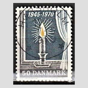 FRIM�RKER DANMARK | 1970 - AFA 496 - Danmark bes�ttelses oph�r 25 �r - 50 �re brun/gul/gr� - Pragt Stemplet H�rsholm
