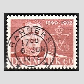 FRIM�RKER DANMARK | 1972 - AFA 522 - Frederik IX mindeudgave - 60 �re brunr�d - Pragt Stemplet Randers