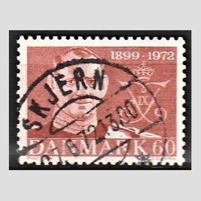 FRIM�RKER DANMARK | 1972 - AFA 522 - Frederik IX mindeudgave - 60 �re brunr�d - Pragt Stemplet Skjern