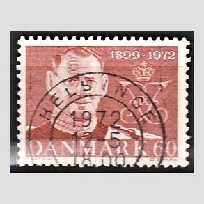 FRIM�RKER DANMARK | 1972 - AFA 522 - Frederik IX mindeudgave - 60 �re brunr�d - Pragt Stemplet Helsinge