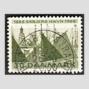 FRIM�RKER DANMARK | 1968 - AFA 469 - Esbjerg Havn 100 �r - 30 �re gr�n - Pragt Stemplet