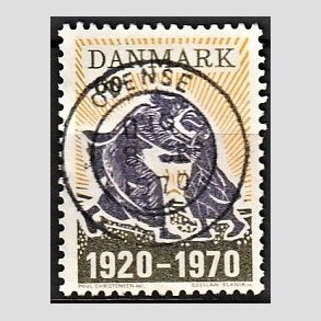 FRIM�RKER DANMARK | 1970 - AFA 499 - Nordslesvigs genforening 50 �r - 60 �re m�rkgr�/violet/gul - Pragt Stemplet Odense