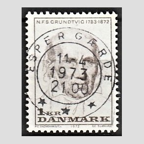 FRIM�RKER DANMARK | 1972 - AFA 524 - N. F. S. Grundtvig - 1 Kr. lysbrun - Pragt Stemplet