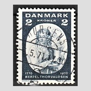 FRIM�RKER DANMARK | 1970 - AFA 508 - Bertel Thorvaldsen - 2 Kr. bl� - Lux Stemplet