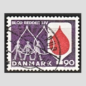 FRIM�RKER DANMARK | 1974 - AFA 558 - Bloddonorsagen - 90 �re violet/r�d - Pragt Stemplet