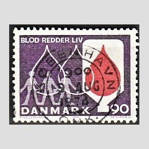 FRIM�RKER DANMARK | 1974 - AFA 558 - Bloddonorsagen - 90 �re violet/r�d - Pragt Stemplet