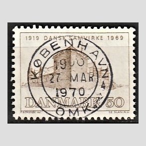 FRIM�RKER DANMARK | 1969 - AFA 483 - Dansk Samvirke 50 �r - 50 �re gr�brun - Pragt Stemplet