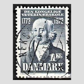 FRIM�RKER DANMARK | 1973 - AFA 544 - Kgl. Veterin�rskole 200 �r - 1,00 Kr. bl� - Pragt Stemplet