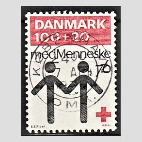 FRIMRKER DANMARK | 1976 - AFA 611 - Dansk Rde Kors 100 r. - 100 + 20 re rd/sort - Lux Stemplet