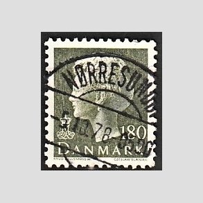 FRIMRKER DANMARK | 1977 - AFA 647 - Dronning Margrethe - 180 re sortgrn - Pragt Stemplet Nrresundby