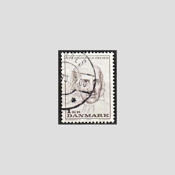 FRIMRKER DANMARK | 1972 - AFA 524 - N. F. S. Grundtvig - 1 Kr. lysbrun - Alm. god gennemsnitskvalitet - Stemplet (Photo eksempel)