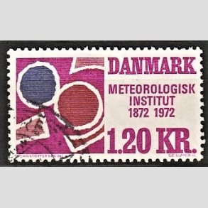 FRIMRKER DANMARK | 1972 - AFA 523 - Meterologisk Institut 100 r - 1,20 Kr. rdviolet/rdbrun/bl - Alm. god gennemsnitskvalitet - Stemplet (Photo eksempel)