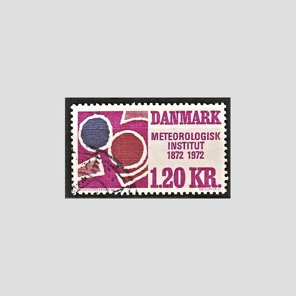 FRIMRKER DANMARK | 1972 - AFA 523 - Meterologisk Institut 100 r - 1,20 Kr. rdviolet/rdbrun/bl - Alm. god gennemsnitskvalitet - Stemplet (Photo eksempel)