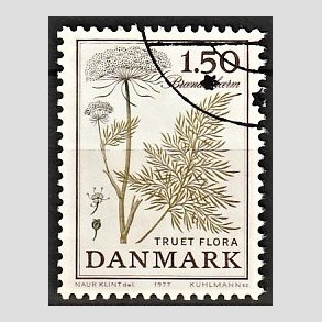 FRIMRKER DANMARK | 1977 - AFA 650 - Truet flora - 1,50 Kr. lysgrn/brun - Alm. god gennemsnitskvalitet - Stemplet (Photo eksempel)