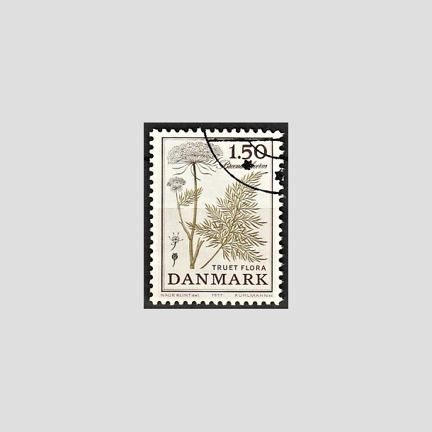 FRIMRKER DANMARK | 1977 - AFA 650 - Truet flora - 1,50 Kr. lysgrn/brun - Alm. god gennemsnitskvalitet - Stemplet (Photo eksempel)