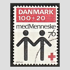 FRIMRKER DANMARK | 1976 - AFA 611 - Dansk Rde Kors 100 r. - 100 + 20 re rd/sort - Alm. god gennemsnitskvalitet - Stemplet (Photo eksempel)