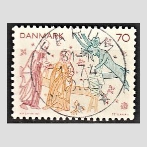 FRIM�RKER DANMARK | 1973 - AFA 552 - Kalkmalerier - 70 �re flerfarvet - Pragt Stemplet Farum