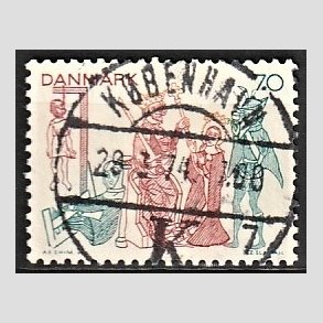 FRIM�RKER DANMARK | 1973 - AFA 553 - Kalkmalerier - 70 �re brunr�d/bl�gr�n/gul - Pragt Stemplet