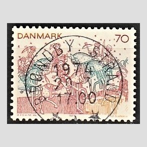 FRIM�RKER DANMARK | 1973 - AFA 554 - Kalkmalerier - 70 �re brunr�d/bl�gr�n/gul - Pragt Stemplet Br�ndby Strand