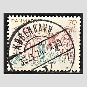FRIM�RKER DANMARK | 1973 - AFA 555 - Kalkmalerier - 70 �re flerfarvet - Pragt Stemplet