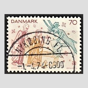 FRIM�RKER DANMARK | 1973 - AFA 552 - Kalkmalerier - 70 �re flerfarvet - Pragt Stemplet