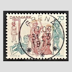 FRIM�RKER DANMARK | 1973 - AFA 553 - Kalkmalerier - 70 �re brunr�d/bl�gr�n/gul - Pragt Stemplet