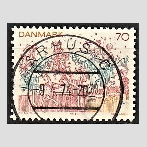 FRIM�RKER DANMARK | 1973 - AFA 554 - Kalkmalerier - 70 �re brunr�d/bl�gr�n/gul - Pragt Stemplet
