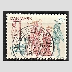FRIM�RKER DANMARK | 1973 - AFA 553 - Kalkmalerier - 70 �re brunr�d/bl�gr�n/gul - Pragt Stemplet