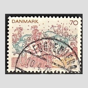 FRIM�RKER DANMARK | 1973 - AFA 554 - Kalkmalerier - 70 �re brunr�d/bl�gr�n/gul - Pragt Stemplet