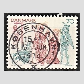 FRIM�RKER DANMARK | 1973 - AFA 553 - Kalkmalerier - 70 �re brunr�d/bl�gr�n/gul - Pragt Stemplet