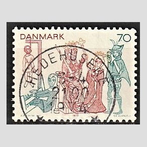 FRIM�RKER DANMARK | 1973 - AFA 553 - Kalkmalerier - 70 �re brunr�d/bl�gr�n/gul - Pragt Stemplet