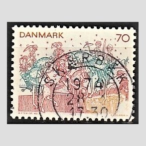 FRIM�RKER DANMARK | 1973 - AFA 554 - Kalkmalerier - 70 �re brunr�d/bl�gr�n/gul - Pragt Stemplet
