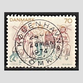 FRIM�RKER DANMARK | 1973 - AFA 555 - Kalkmalerier - 70 �re flerfarvet - Pragt Stemplet