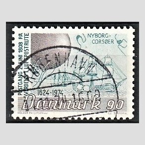 FRIM�RKER DANMARK | 1974 - AFA 581 - Det danske Postv�sen 350 �r - 90 �re brun/bl�gr�n - Lux Stemplet