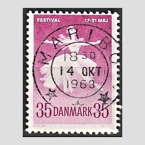 FRIM�RKER DANMARK | 1959 - AFA 377 - Ballet og Musikfestival - 35 �re r�dlilla - Pragt Stemplet